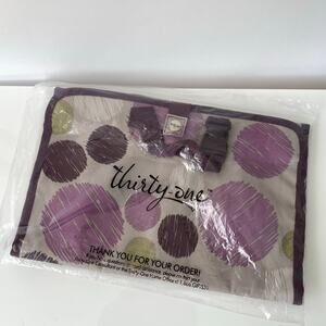 NWT Thirty-One Uptown Jewelry Organizer Cosmetic Tri Fold Travel Bag Purple Dot